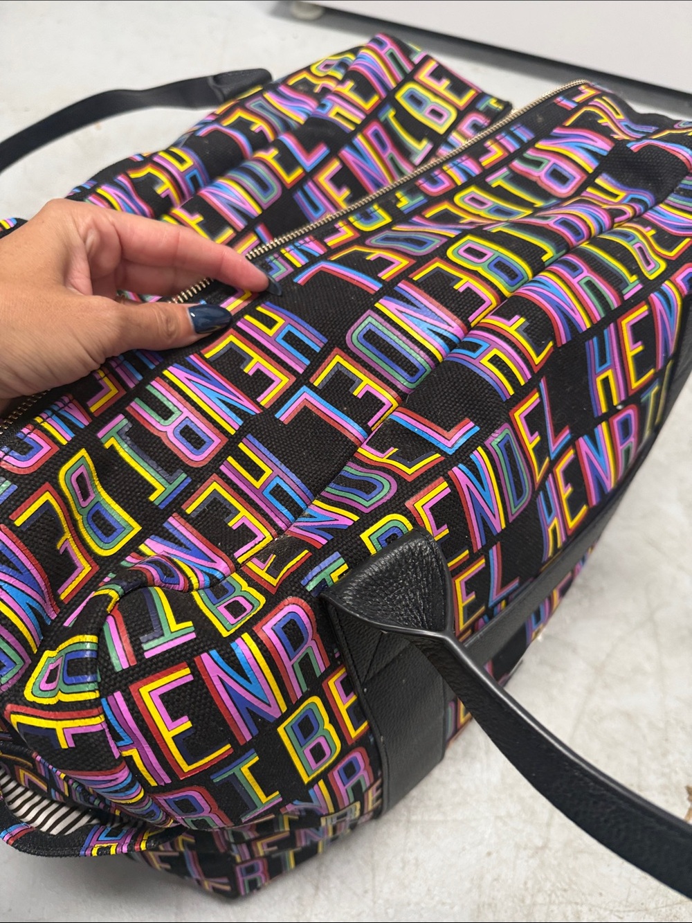 henri bendel x Steven Wilson Black Multicolor Logo Leather Duffle NWT - Picture 8 of 15